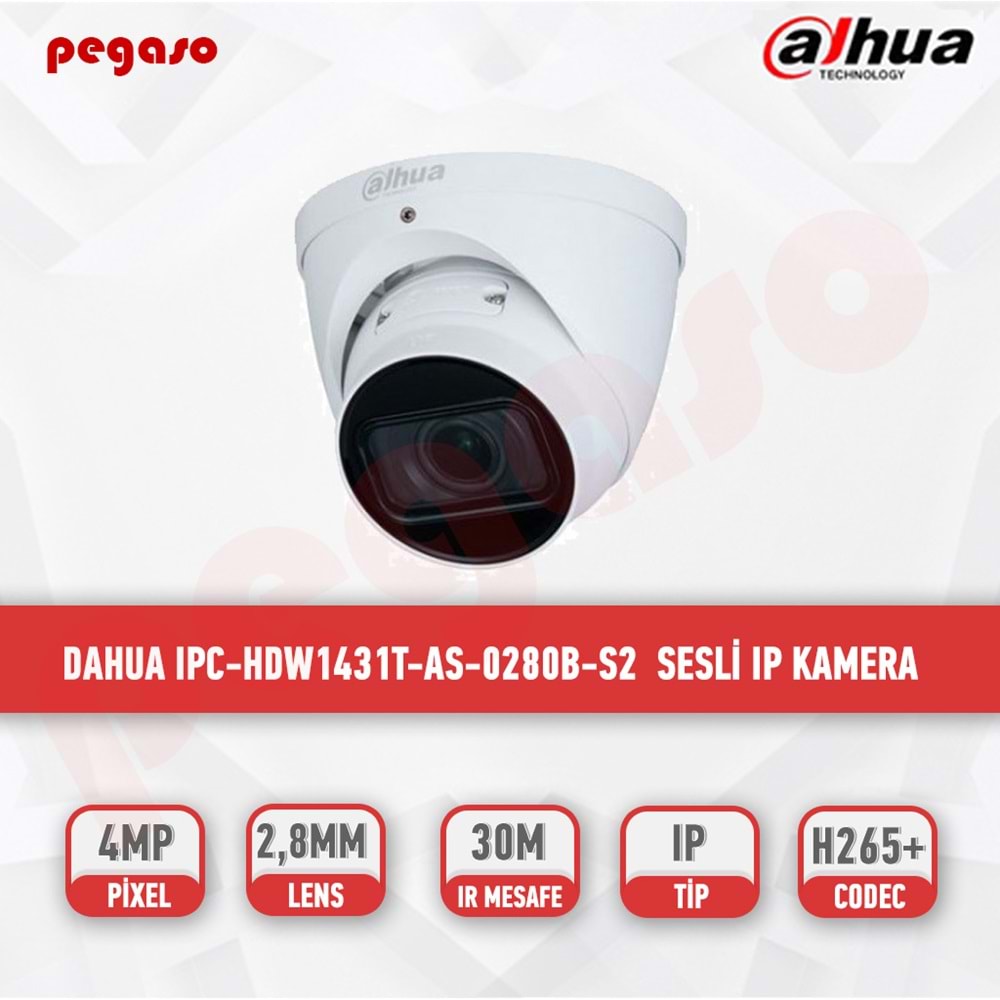 DAHUA IPC-HDW1431T-AS-0280B-S2 4MP Sesli Eyeball Network Camera