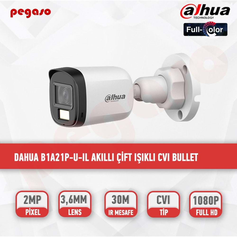 DAHUA DH-HAC-B1A21P-U-IL 2MP Akıllı Çift Işık 30 Metre HDCVI Sabit Lens Bullet Ka