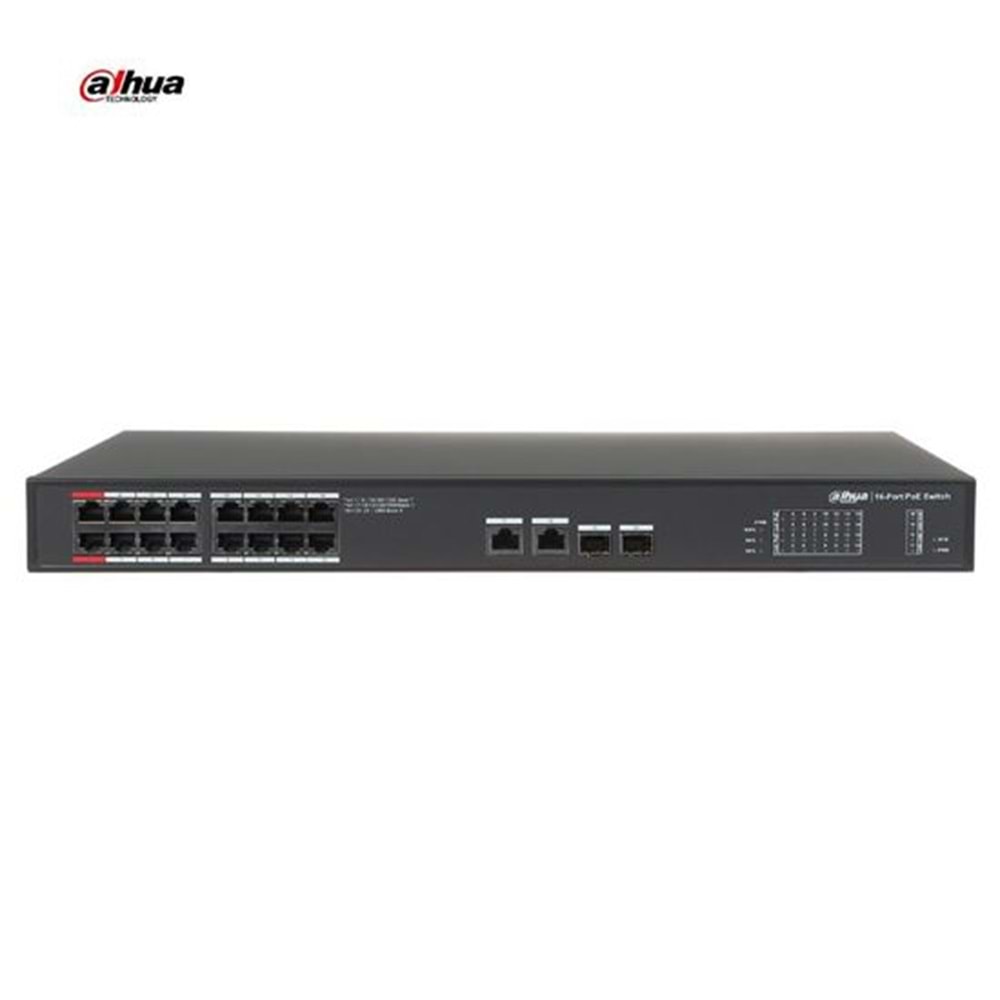 DAHUA PFS3220-16GT-240-V2 16 PortPoE Switch (16GE PoE +2GEUplink + 2GE SFP Kombo,Toplam240W PoE )2