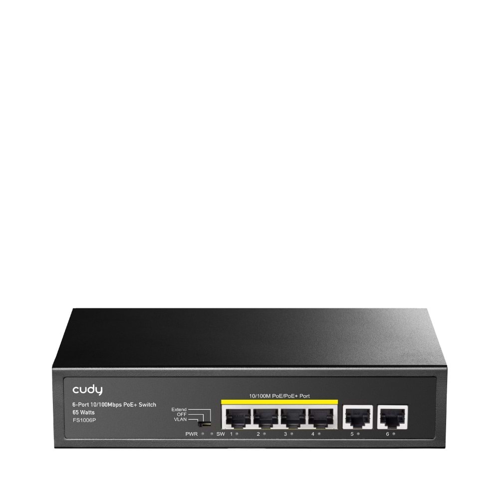 CUDY FS1006P 6 Port 10/100 Yönetilemez Desktop (4Port Poe+) 60W (Tek portta 30W desteği) Switch