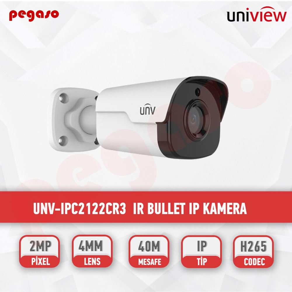UNV IPC2122LB-SF28K-A 2MP IP 2.8mm Sabit Lens H.265+ Bullet Güvenlik Kamera