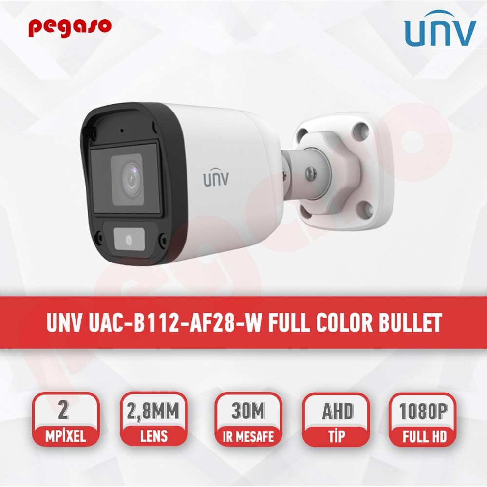 UNV UAC-B112-AF28-W 2MP 4in1 2.8mm Sabit Lens Sesli Full Color Bulet Güv. Kam.