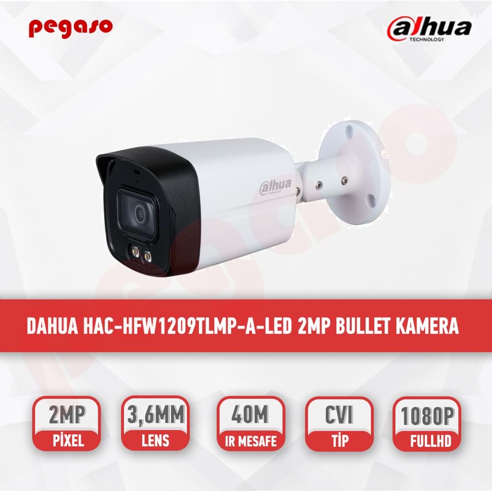 DAHUA DH-HAC-HFW1209TLMP-A-LED 2MP 4İN 3.6 MM SABİT LENS BULLET GÜVENLİK KAMERASI