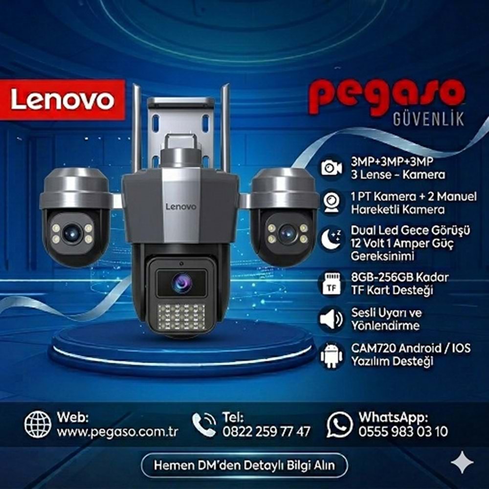 Lenovo W11C-Z 3+3+3Mp 3 Kameralı Smart Wifi Kamera