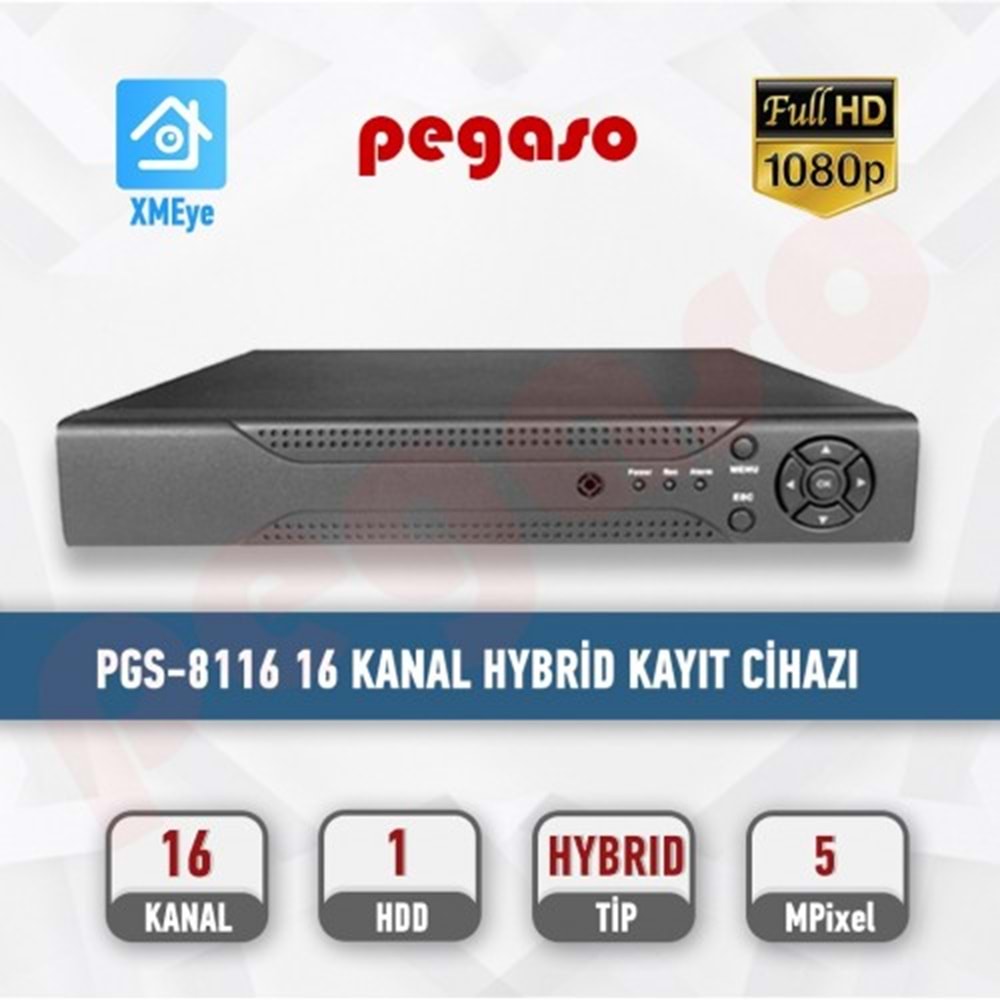 PEGASO PGS-8116 16 KANAL 5MP 5 IN 1 AHD-IP-HDTVI-HDCVI-ANALOG KAYIT C