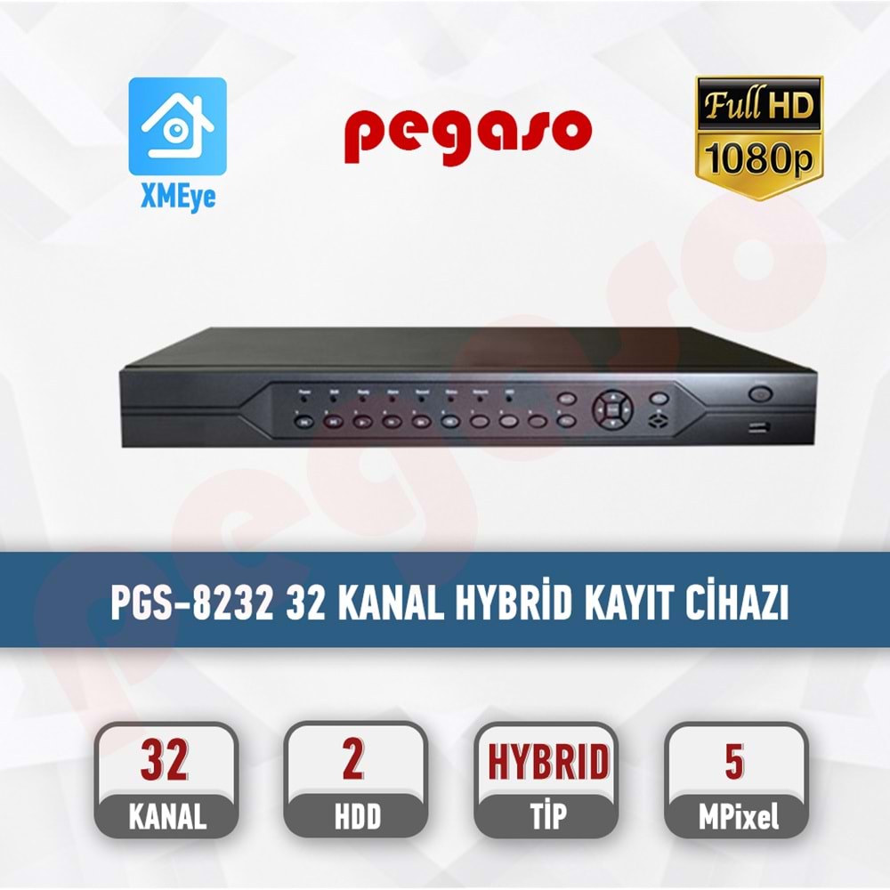 PEGASO PGS-8232 5 MP 32 KANAL 16 SES 2 HDD XVR KAYIT CİHAZI