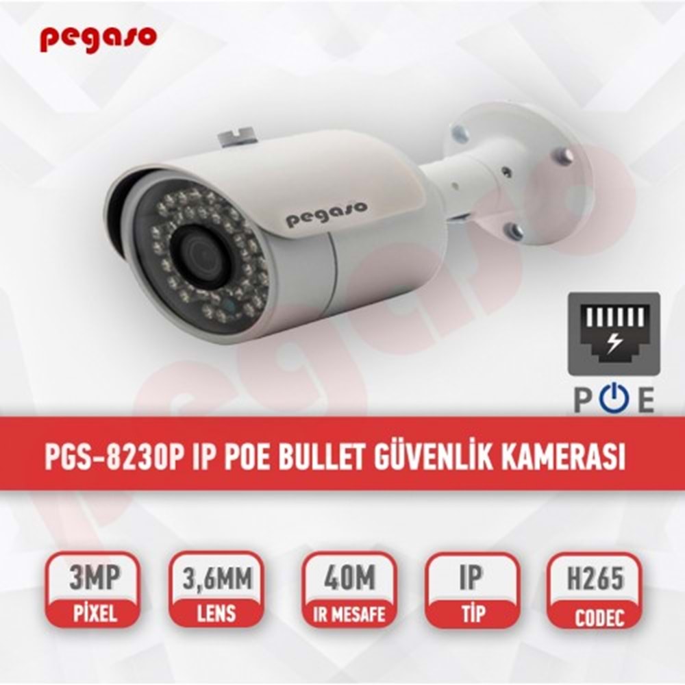 PEGASO PGS-8230P 3 MP POE 36 IR LED IP BULLET GÜVENLİK KAMERASI