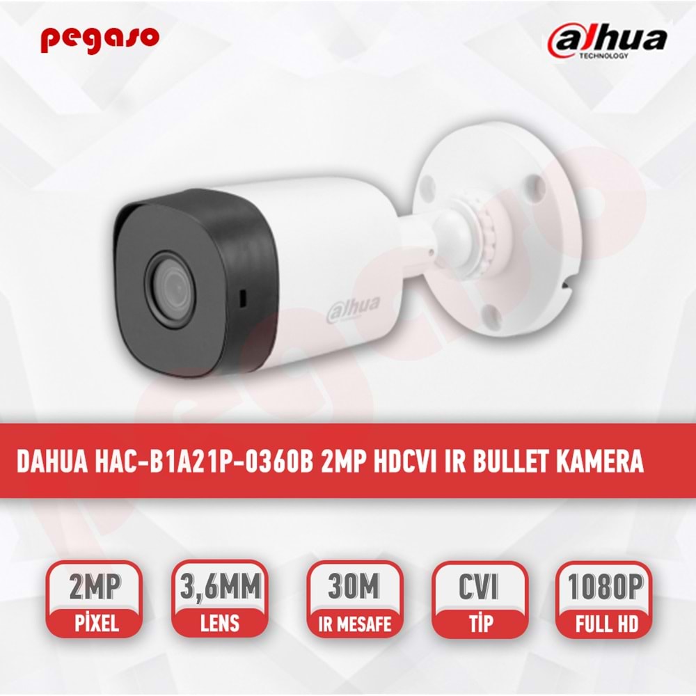 DAHUA HAC-B1A21P 2MP HDCVI 3.6MM SABİT LENS PLASTİK KASA BULLET KAMERA