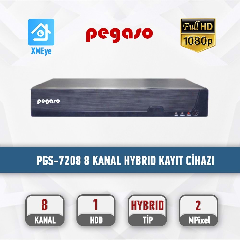 PEGASO PGS-A7208 8 KANAL H.265 1080N 5 IN 1 AHD-IP-HDTVI-HDCVI-ANALOG KAYIT C