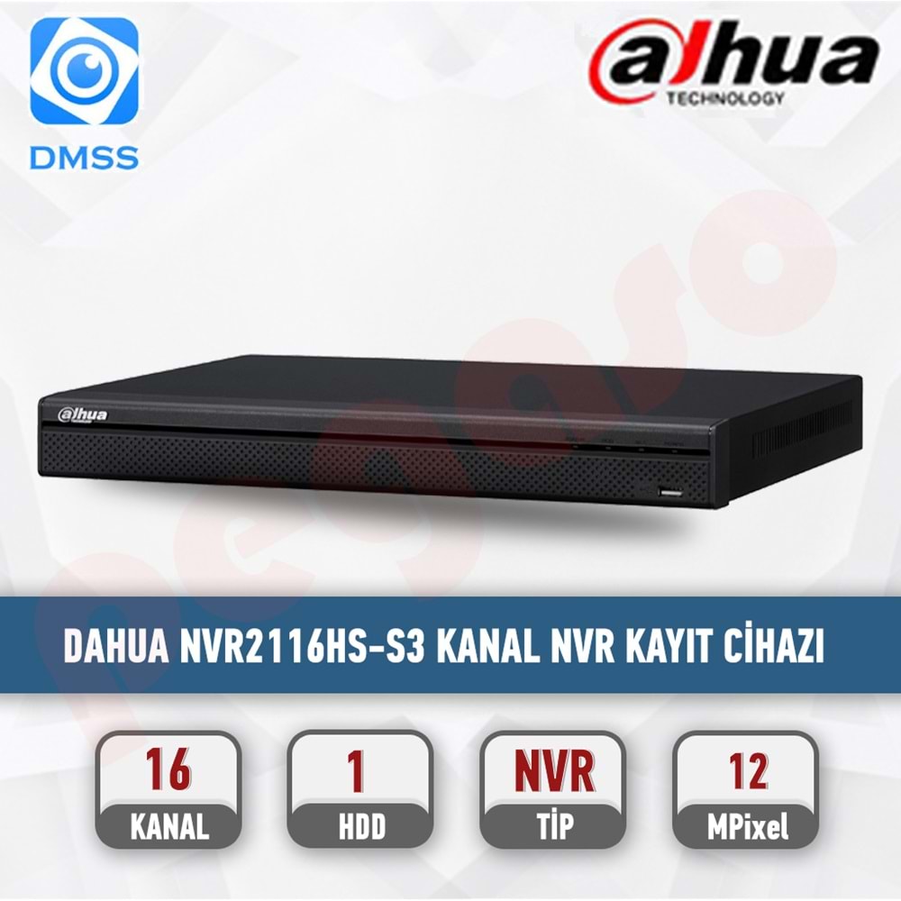 DAHUA DHI-NVR2116HS-S3 16 ChannelCompact 1U 1HDD NetworkVideo Recorder