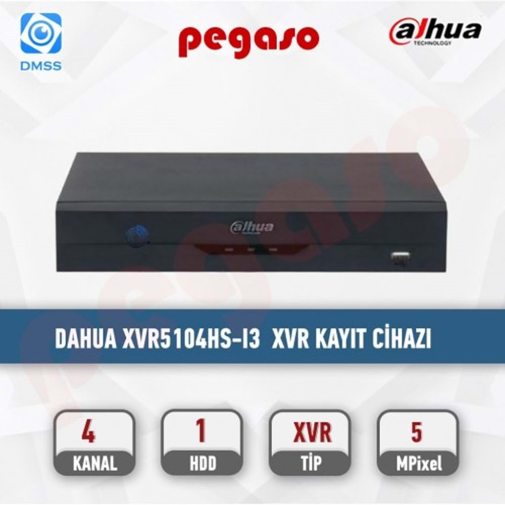 DAHUA DH-XVR5104HS-I3 4 ChannelsPenta-brid 5M-N/1080P Compact1U 1HDD WizSense Digital VideoRecorder