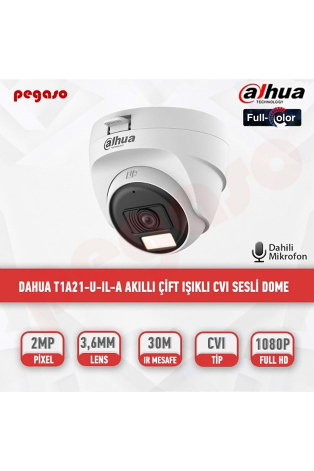 DAHUA DH-HAC-T1A21-U-IL-A 2MP Akıllı Çift Işık 25 Metre HDCVI Dahili Mikrofon Sab