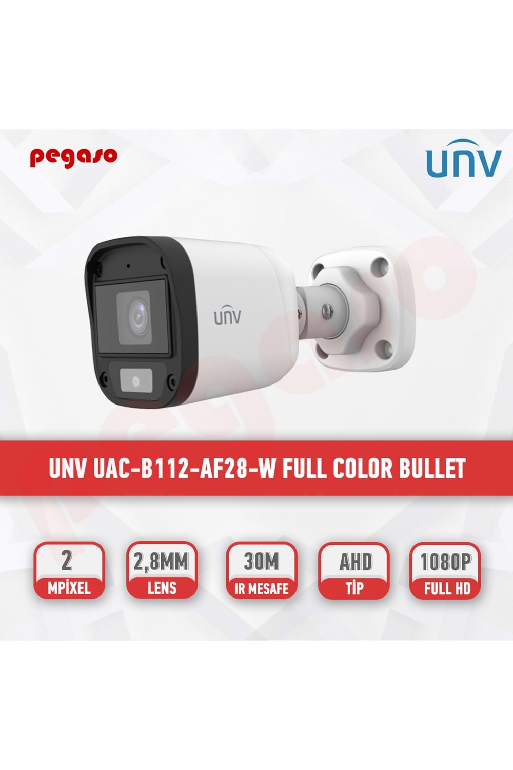 UNV UAC-B112-AF28-W 2MP 4in1 2.8mm Sabit Lens Sesli Full Color Bulet Güv. Kam.