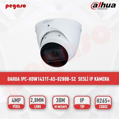 DAHUA IPC-HDW1431T-AS-0280B-S2 4MP Sesli Eyeball Network Camera
