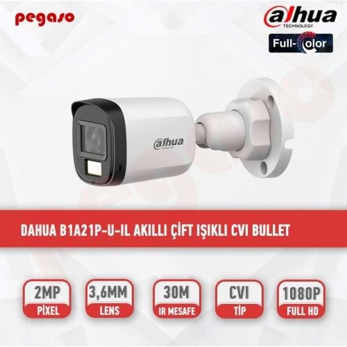 DAHUA B1A21P-U-IL-A 2MPAkıllı Çift Işıklı HDCVI BulletKamera(30m IR)Mikrofonlu