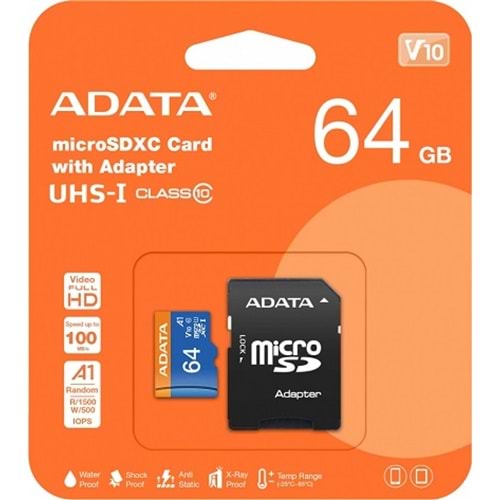 MİKRO SD Adata 64GB Premier microSDXC Card with Adapter