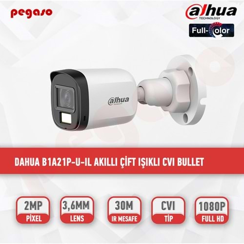 DAHUA DH-HAC-B1A21P-U-IL 2MP Akıllı Çift Işık 30 Metre HDCVI Sabit Lens Bullet Ka