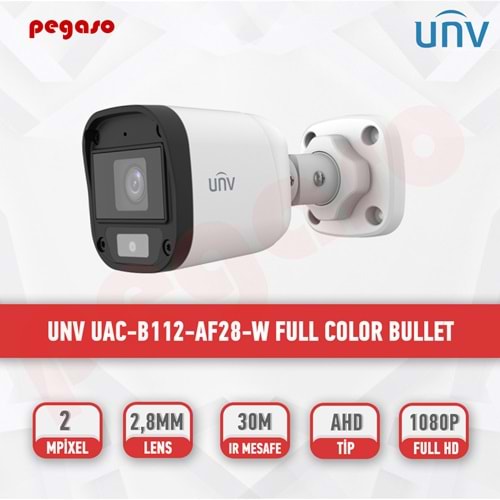UNV UAC-B112-AF28-W 2MP 4in1 2.8mm Sabit Lens Sesli Full Color Bulet Güv. Kam.