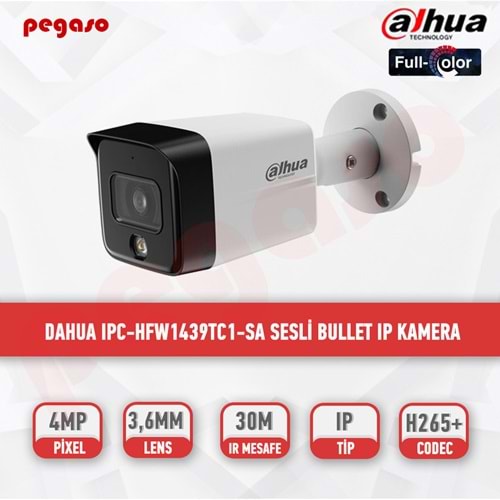 DAHUA IPC-HFW1439TC1-SA-IL-0360B-S6 4MP 3.6MM 30M IR SESLI BULLET POE IP KAMERA