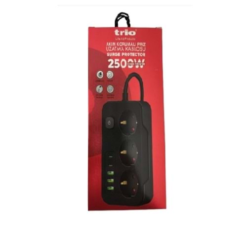 TRİO TR3439 3 LÜ (3*USB+2*TYPE-C) 2500W 2MT AKIM KORUMALI PRİZ