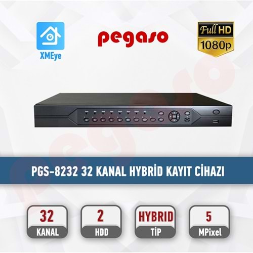 PEGASO PGS-8232 5 MP 32 KANAL 16 SES 2 HDD XVR KAYIT CİHAZI