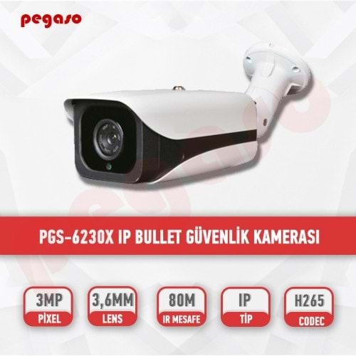 PEGASO PGS-6230X 3 MP 3.6 MM 4 MEGA LED IP BULLET GÜVENLİK KAMERASI