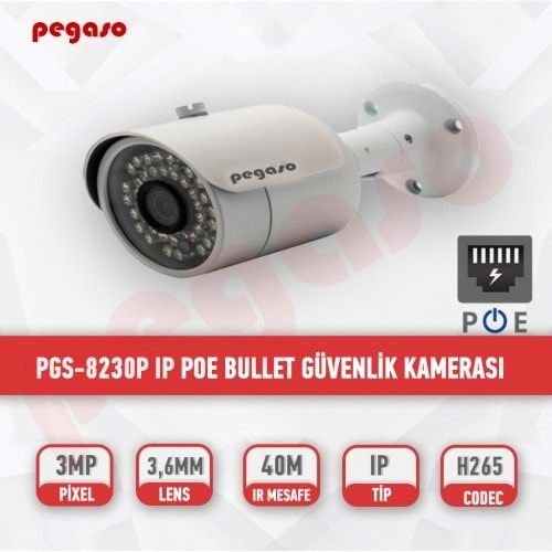 PEGASO PGS-8230P 3 MP POE 36 IR LED IP BULLET GÜVENLİK KAMERASI