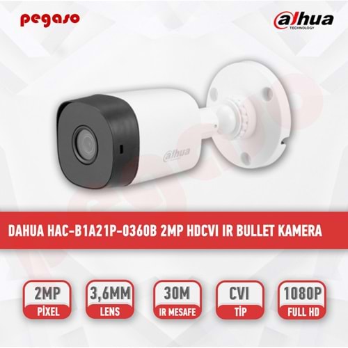 DAHUA HAC-B1A21P 2MP HDCVI 3.6MM SABİT LENS PLASTİK KASA BULLET KAMERA