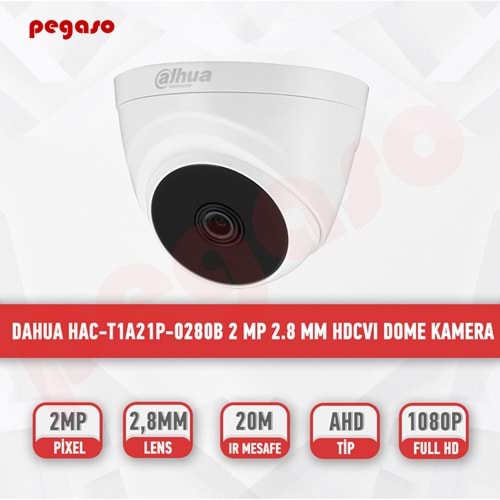 DAHUA HAC-T1A21P-0280B 2 MP 2.8 MM HDCVI IR DOME KAMERA 20M