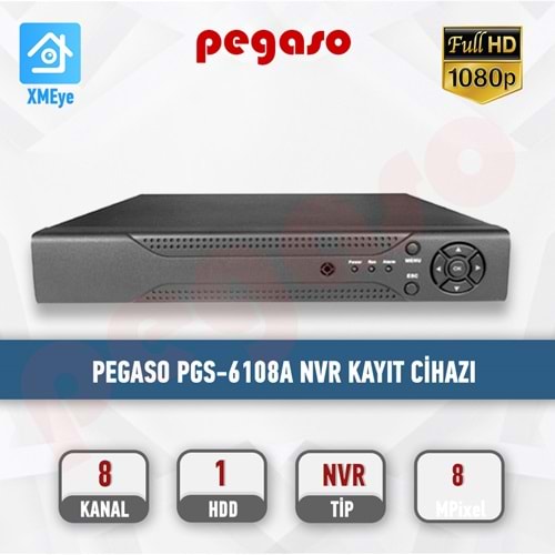 PEGASO PGS-6108A 8 KANAL 1080P 1 HDD NVR IP KAYIT CİHAZI