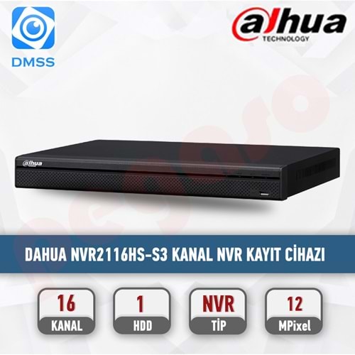 DAHUA DHI-NVR2116HS-S3 16 ChannelCompact 1U 1HDD NetworkVideo Recorder