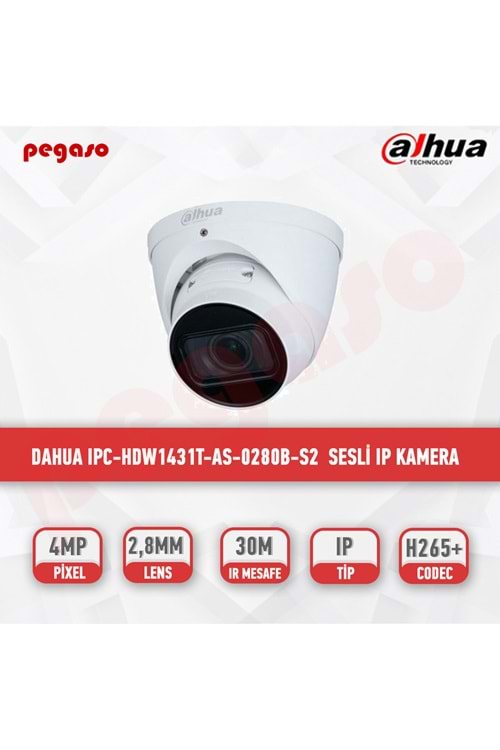 DAHUA IPC-HDW1431T-AS-0280B-S2 4MP Sesli Eyeball Network Camera