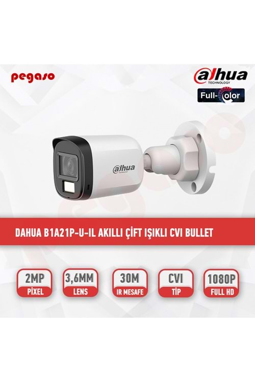 DAHUA DH-HAC-B1A21P-U-IL 2MP Akıllı Çift Işık 30 Metre HDCVI Sabit Lens Bullet Ka