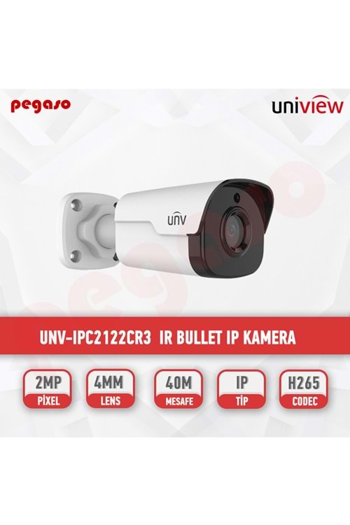 UNV IPC2124LB-ASF28K-A 4MP IP 2.8mm Sabit Lens H.265+ Sesli Bullet Güvenlik Kamerası