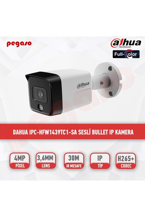 DAHUA IPC-HFW1439TC1-SA-IL-0360B-S6 4MP 3.6MM 30M IR SESLI BULLET POE IP KAMERA