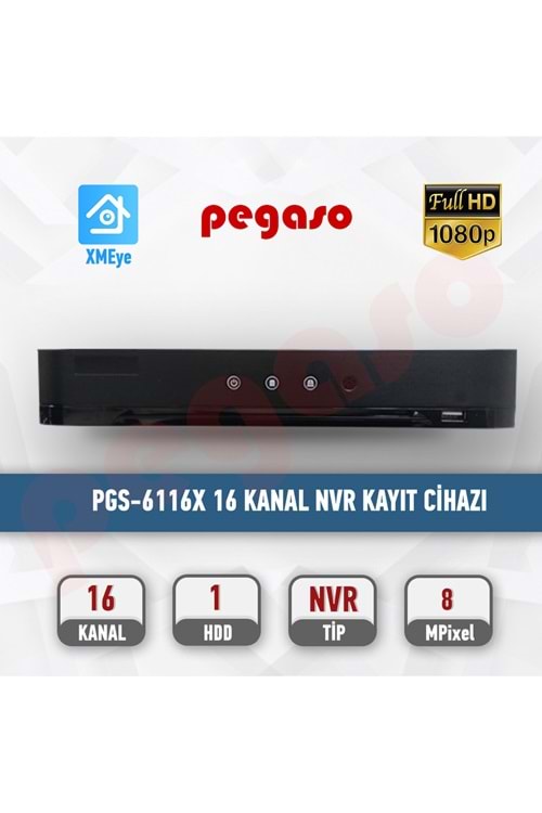 PEGASO PGS-6116X 16 KANAL 4K 1 HDD NVR IP KAYIT CİHAZI