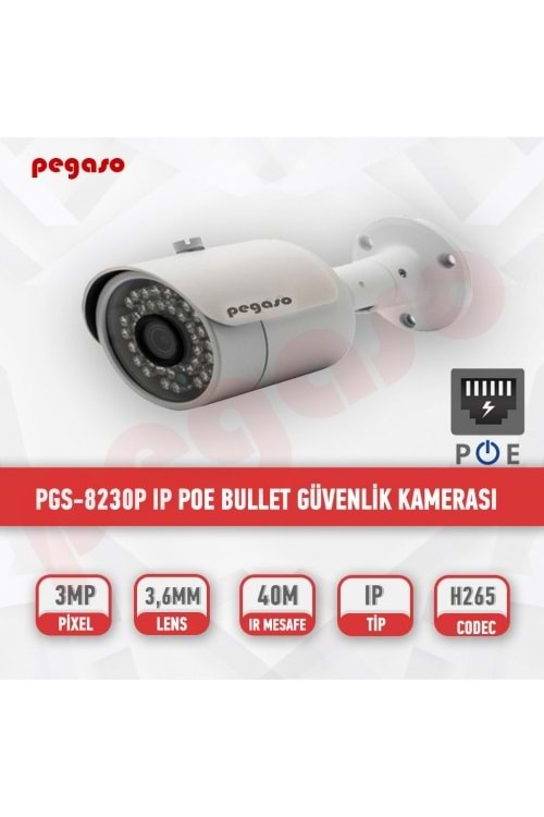 PEGASO PGS-8230P 3 MP POE 36 IR LED IP BULLET GÜVENLİK KAMERASI