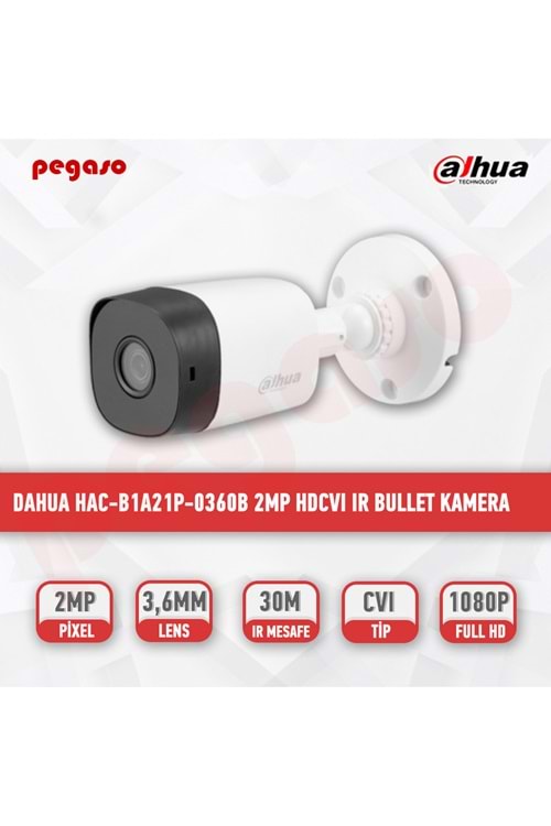 DAHUA HAC-B1A21P 2MP HDCVI 3.6MM SABİT LENS PLASTİK KASA BULLET KAMERA