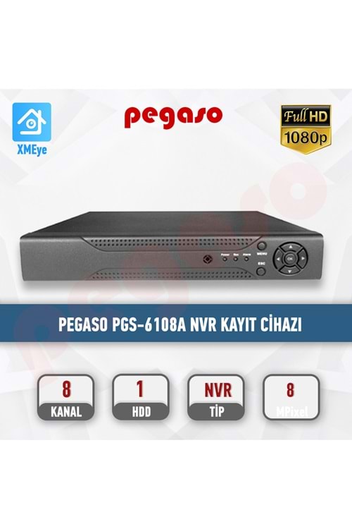 PEGASO PGS-6108A 8 KANAL 1080P 1 HDD NVR IP KAYIT CİHAZI