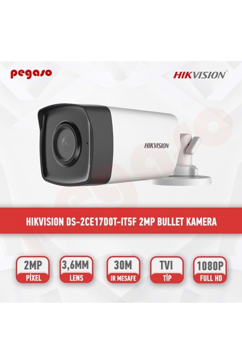 HİKVİSİON DS-2CE17D0T-IT5F2MP 3.6MM SABİT LENS IRBULLET GÜVENLİK KAMERASI