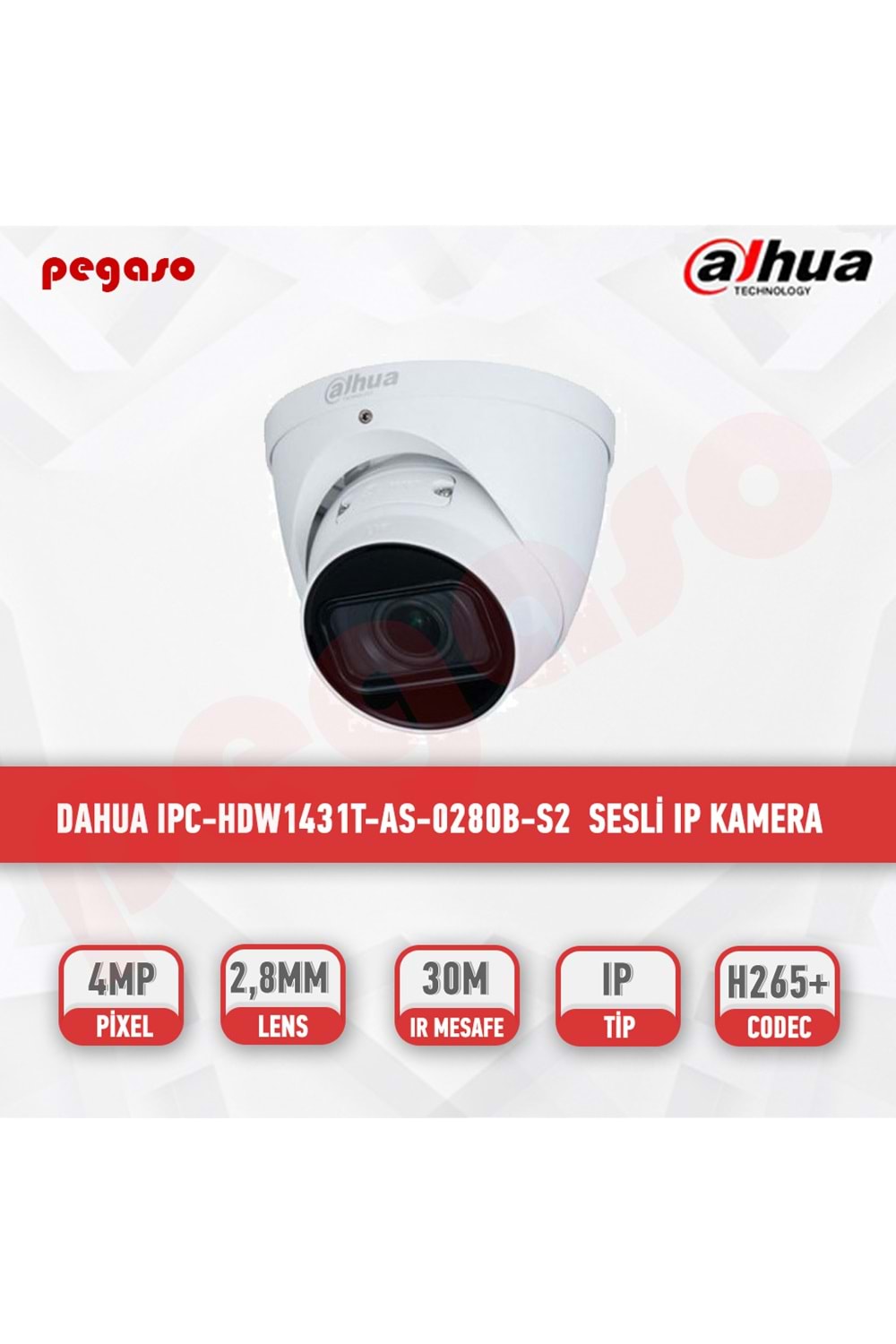 DAHUA IPC-HDW1431T-AS-0280B-S2 4MP Sesli Eyeball Network Camera