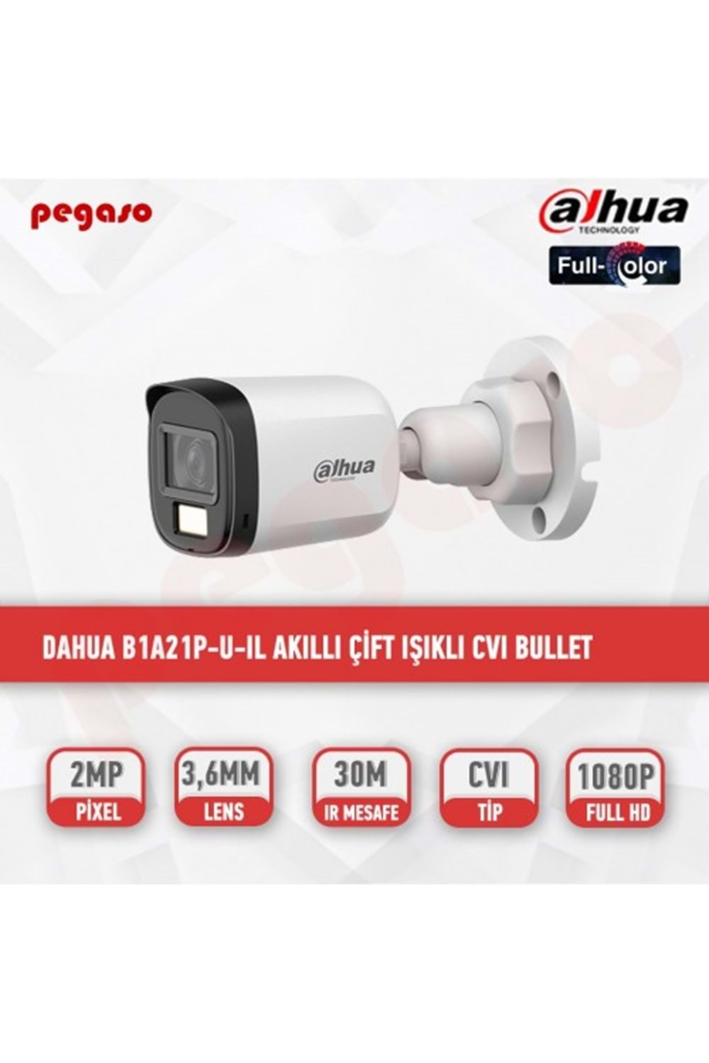 DAHUA B1A21P-U-IL-A 2MPAkıllı Çift Işıklı HDCVI BulletKamera(30m IR)Mikrofonlu