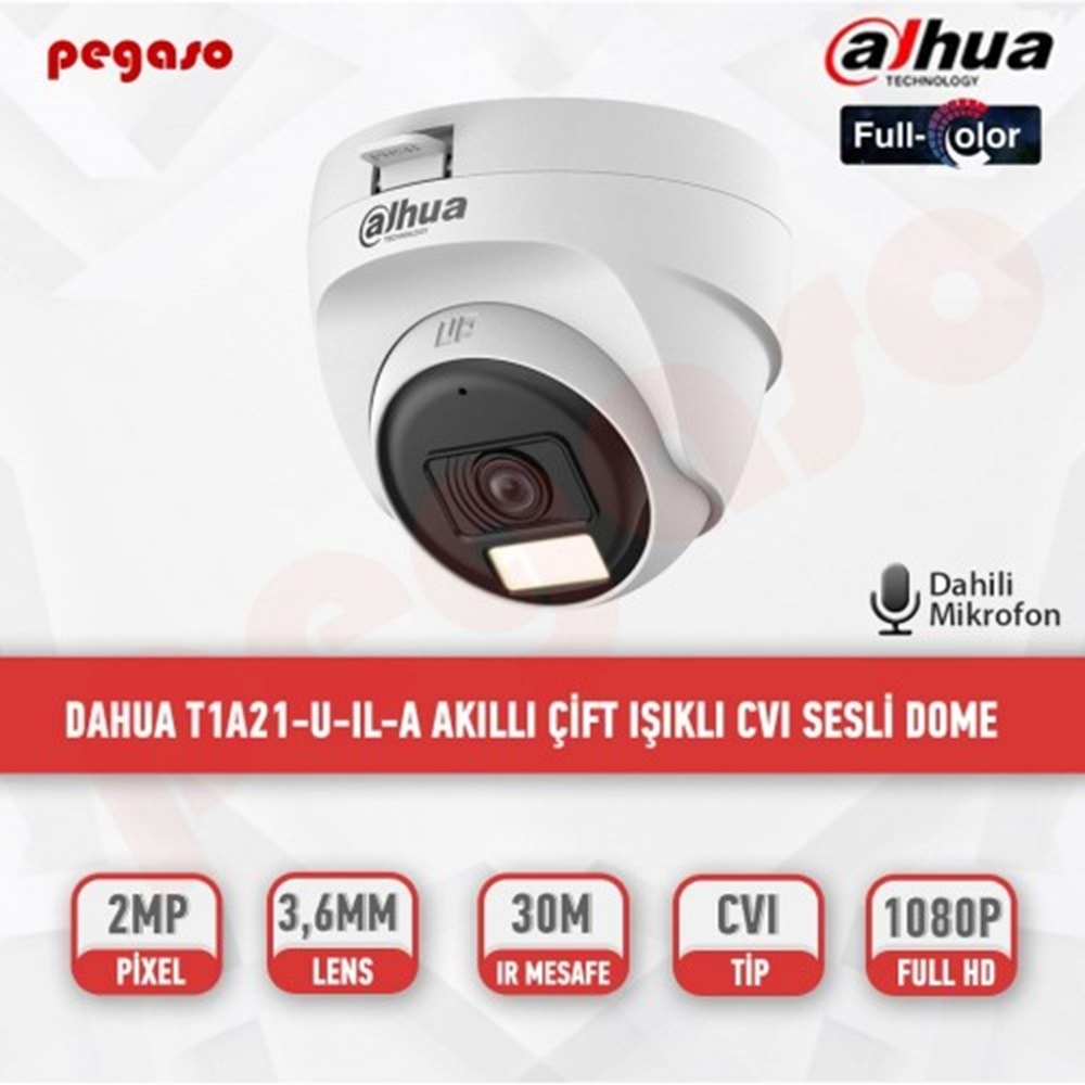 DAHUA DH-HAC-T1A21-U-IL-A 2MP Akıllı Çift Işık 25 Metre HDCVI Dahili Mikrofon Sab