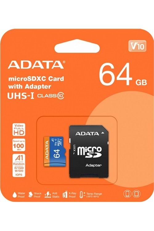 MİKRO SD Adata 64GB Premier microSDXC Card with Adapter