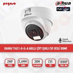 DAHUA DH-HAC-T1A21P-U-IL 2MP Akıllı Çift Işık 25 Metre HDCVI Sabit Lens Dome Kame