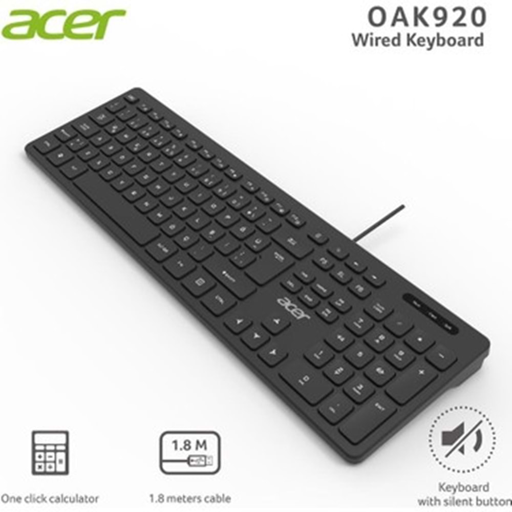 Acer OAK-920 Siyah Kablosuz Klavye 2.4Ghz Caps Loc