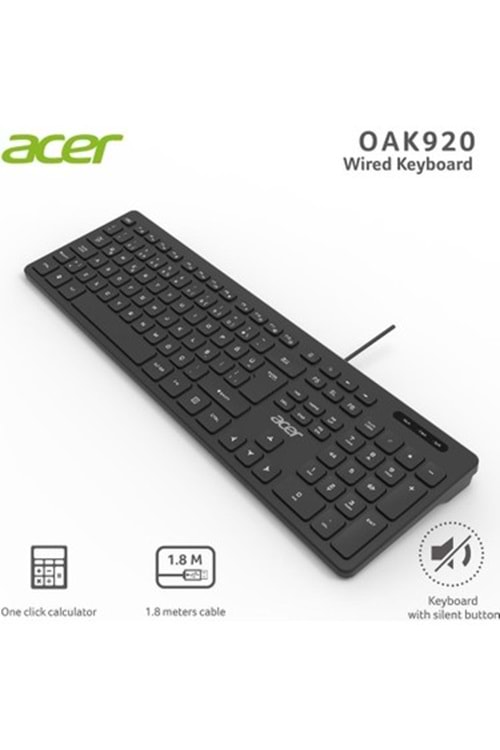 Acer OAK-920 Siyah Kablosuz Klavye 2.4Ghz Caps Loc