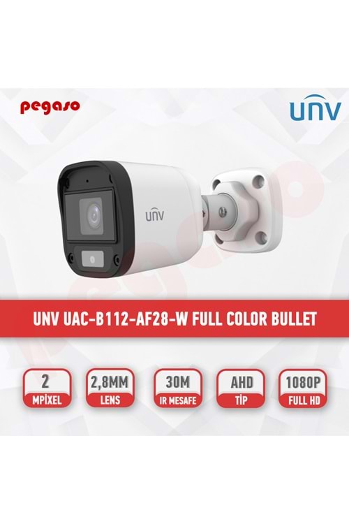 UNV UAC-B112-AF28-W 2MP 4in1 2.8mm Sabit Lens Sesli Full Color Bulet Güv. Kam.