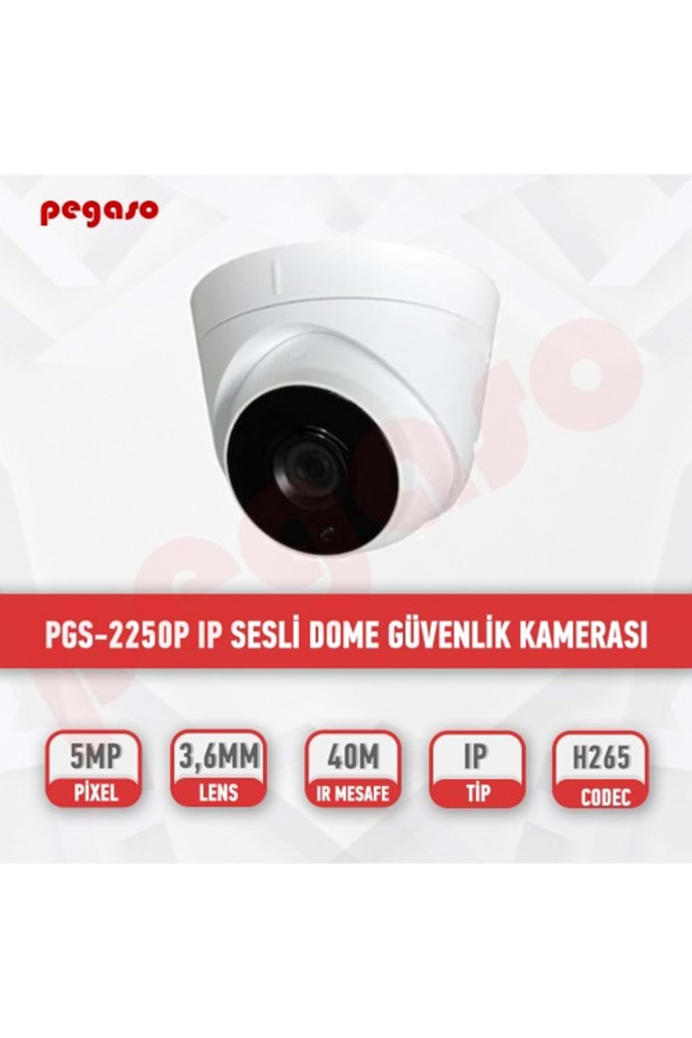PEGASO PGS-2250P 5 MP 3,6 MM 3MEGA LED SESLİ IP DOME KAMERASI