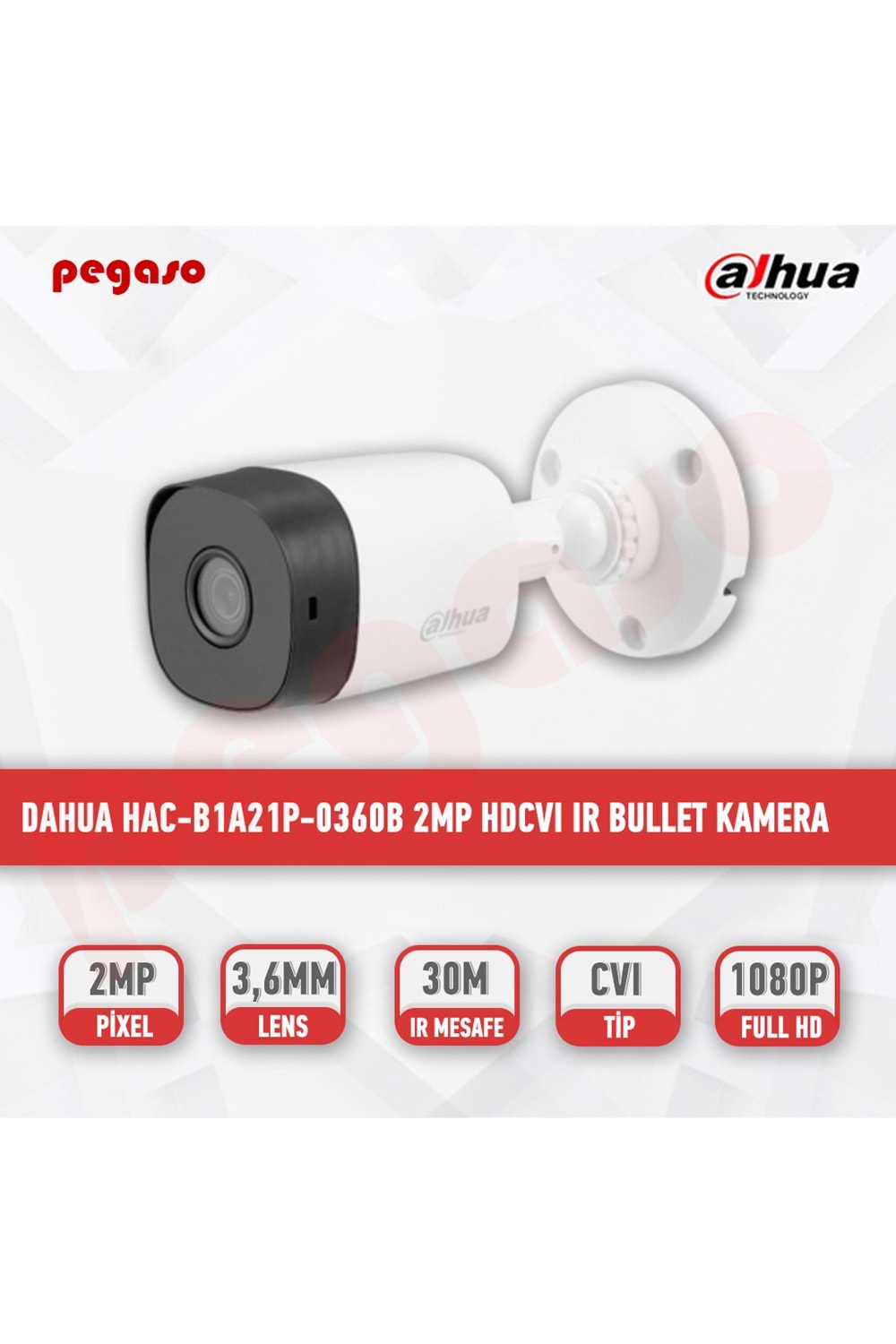 DAHUA HAC-B1A21P 2MP HDCVI 3.6MM SABİT LENS PLASTİK KASA BULLET KAMERA